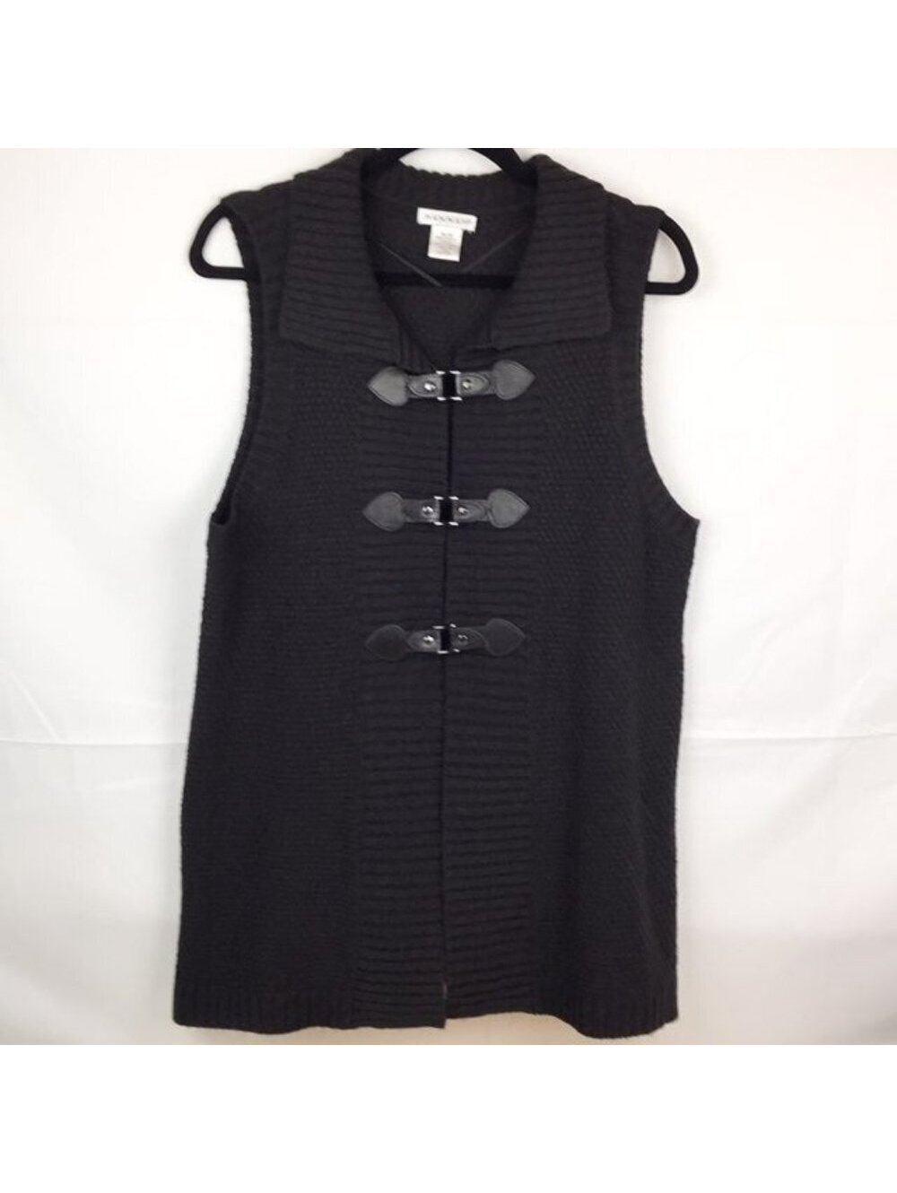 Hannah Black Sleeveless Knit Vest with Toggle Closures, Size M